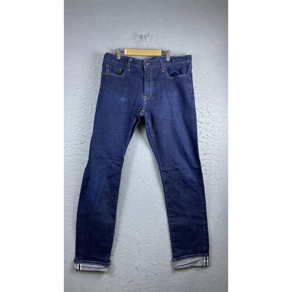 Uniqlo Jeans Mens 35x29 Blue Slim Tapered Selvage Denim Dark Wash Pants